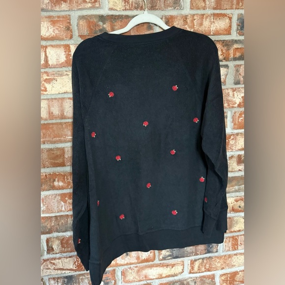 Victoria Secret pink embroidered red roses black fleece sweatshirt - Picture 3 of 8